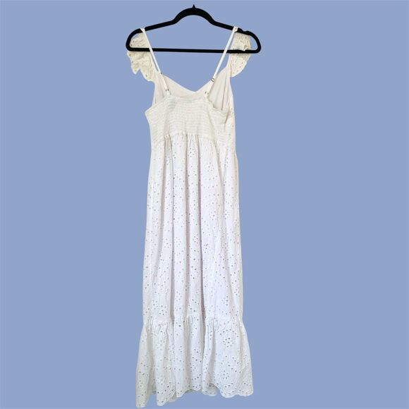 Sincerely Jules Midi Eyelet Dress M White Tiered Coquette Beach Cottagecore Trad - Picture 4 of 11
